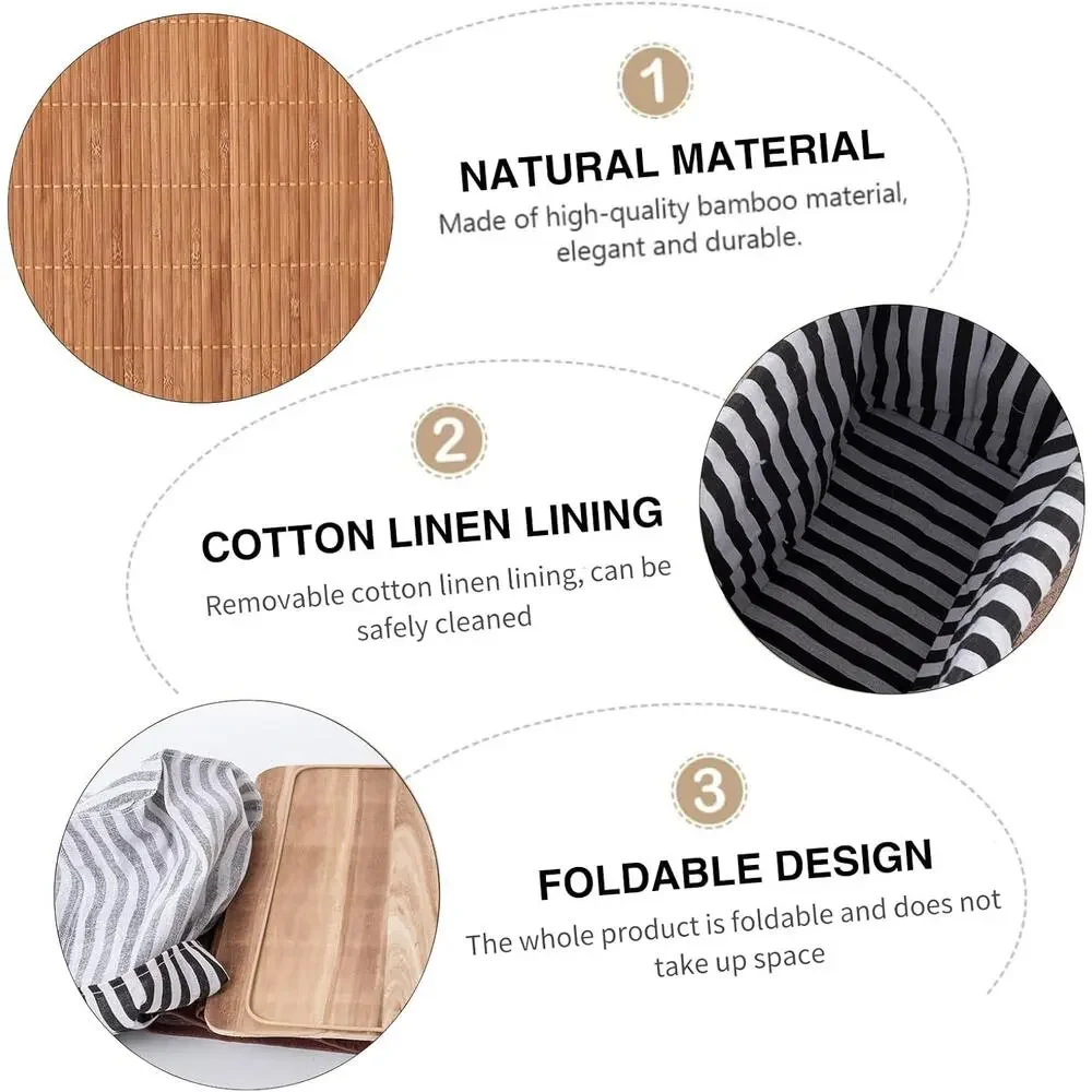2PCS Bamboo Storage Basket Fabric Lined Under Desk Organizer